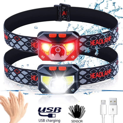 8 Modes Motion Sensor XPE+COB LED Headlamp Flashlight USB Rechargeable Waterproof Camping Head lamp Running Fishing headlight