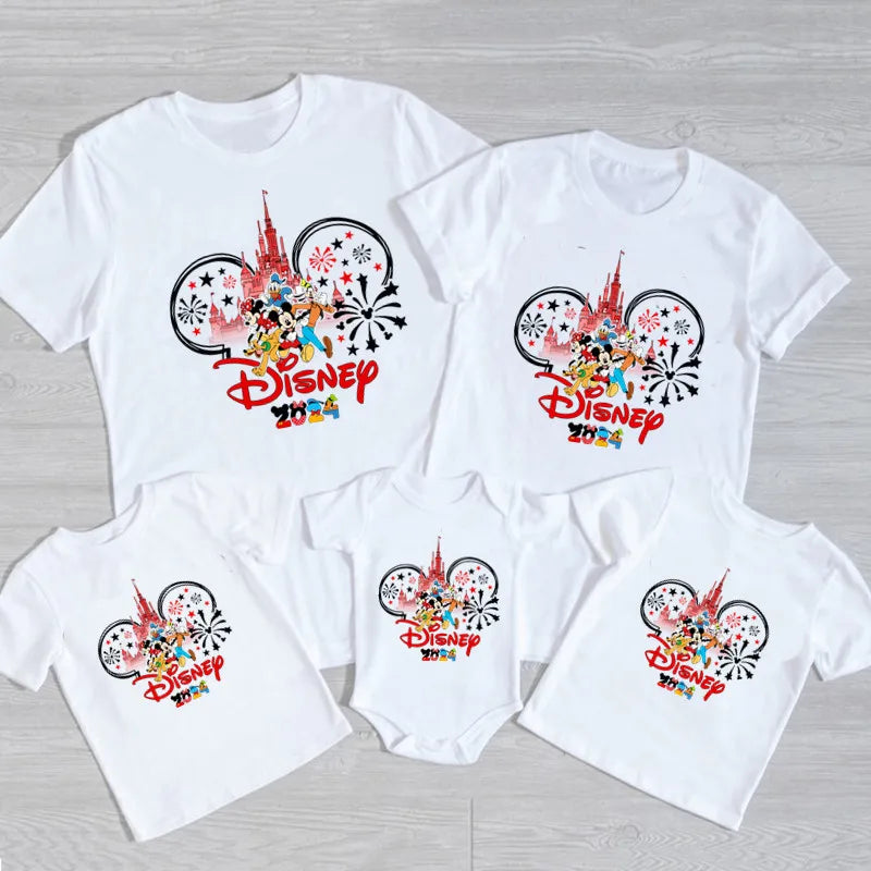 2024 Summer Vacation Family Matching Outfits Father Mother Kids Matching T-shirt White Cotton Family Look