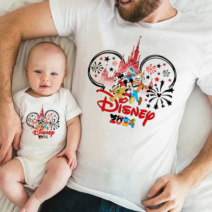 2024 Summer Vacation Family Matching Outfits Father Mother Kids Matching T-shirt White Cotton Family Look