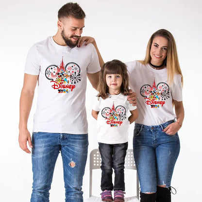 2024 Summer Vacation Family Matching Outfits Father Mother Kids Matching T-shirt White Cotton Family Look