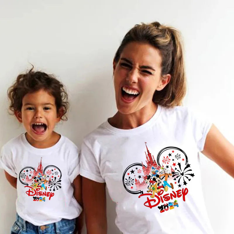 2024 Summer Vacation Family Matching Outfits Father Mother Kids Matching T-shirt White Cotton Family Look